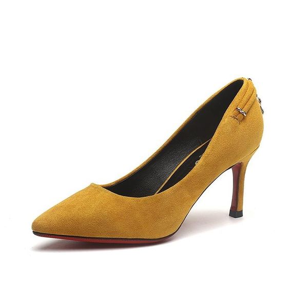 

woman high heels fashion spring beading buckle metal flock 7cm thin pumps women office shoes zapatos mujer dress, Black