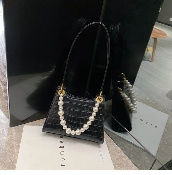 

shoulder bag 2020 women pu leather mini handbag alligator pattern pearl chain female solid color bolsa mujer