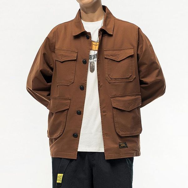 

men's jackets 2021 japanese retro loose lapel tooling jacket spring and autumn casual m-xxl men, Black;brown