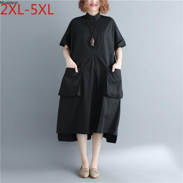 

plus size women blouse shirts lady summer female clothes solid black loose casual big long shirt dress s3290 women's blouses &, White