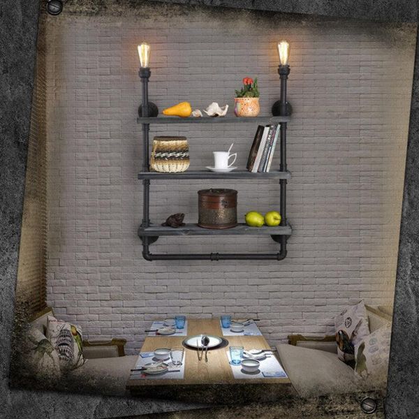 

wall lamp american country shelf light retro led multi-layer creative industrial bookshelf wrought iron pipe