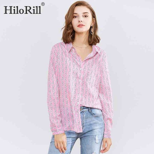 

women blouse chain print shirt casual long sleeve turn down collar ladies tunic blouses plus size blusas 210508, White