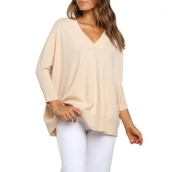 

women's sweaters autumn and winter knitted v-neck sweater solid color long-sleeved warm loose casual ladies all-match top, White;black