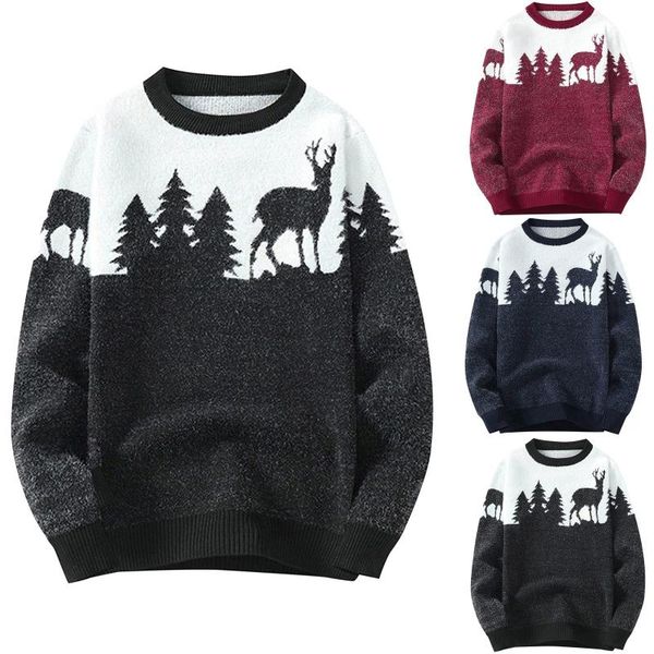 

men's sweaters men color block stripe sweater slim knitted fashion long sleeve printed keep warm casual round neck autumn winter, White;black