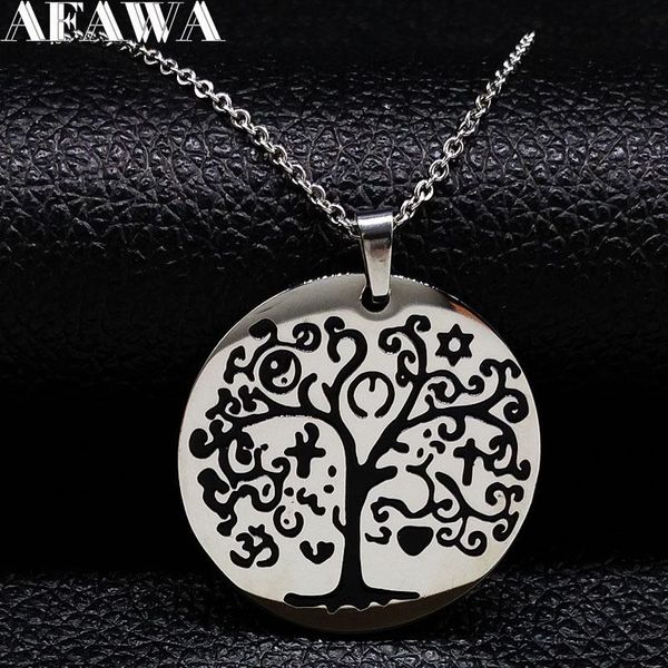 

fashion stainless steel statement necklace women silver color tree of life necklaces pendants jewellery colgantes n18061 pendant