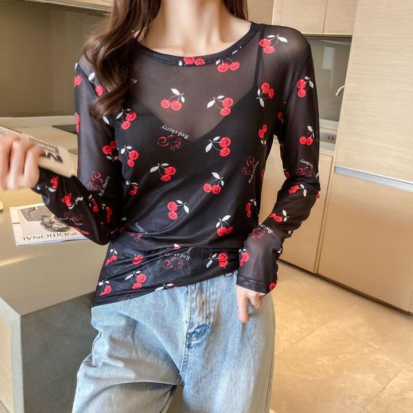

women's t-shirt [you're my secret] red cherry fashion sliming punk style long sleeves spring women gothic shirt plus size, White