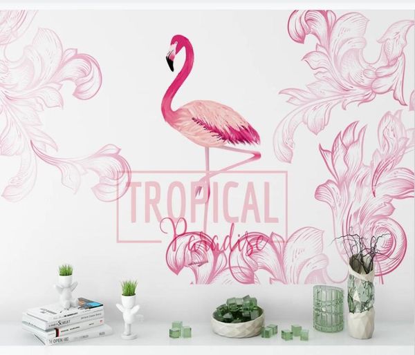 

wallpapers xue su large custom mural wallpaper nordic hand-painted flamingo pink flowers background wall covering