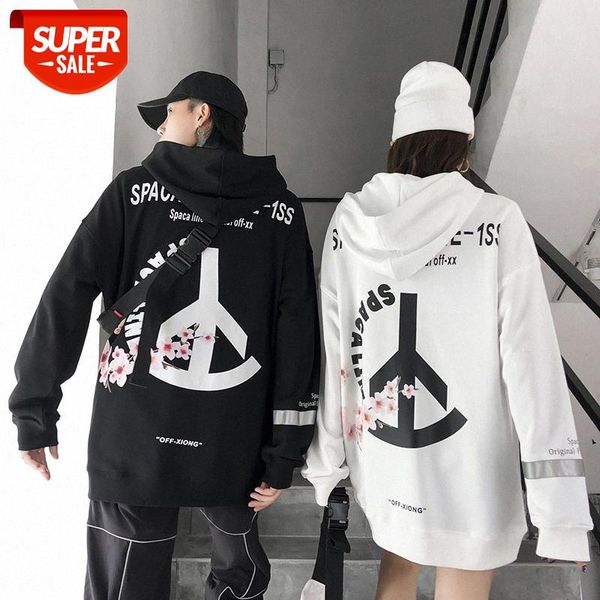 

men's sweater street hip-hop plum blossom print couple hooded #wv0k, Black