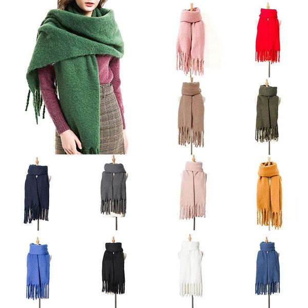 

scarves thicken tassel long scarf 190cm*50cm warm shawl and wraps solid color imitation cashmere autumn winter soft, Blue;gray