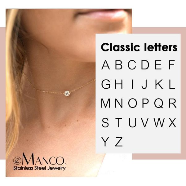

pendant necklaces e-manco female minimalist custom alphabet necklace for women gold color 316l stainless steel jewellery, Silver