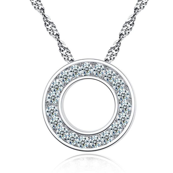 

pendant necklaces vcc13 round ring with zircon women's couple necklace, Silver