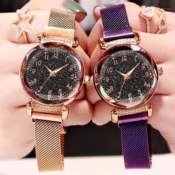 

wristwatches luxury women flowers surface watches magnetic starry sky female clock quartz wristwatch ladies design wrist watch, Slivery;brown