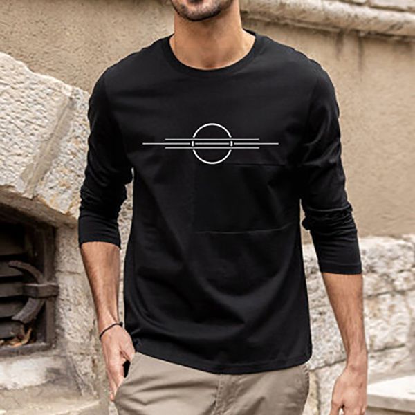 

men's long sve t-shirt trend new autumn loose cotton t-shirt round neck t-shirt men's fashion brand, White;black