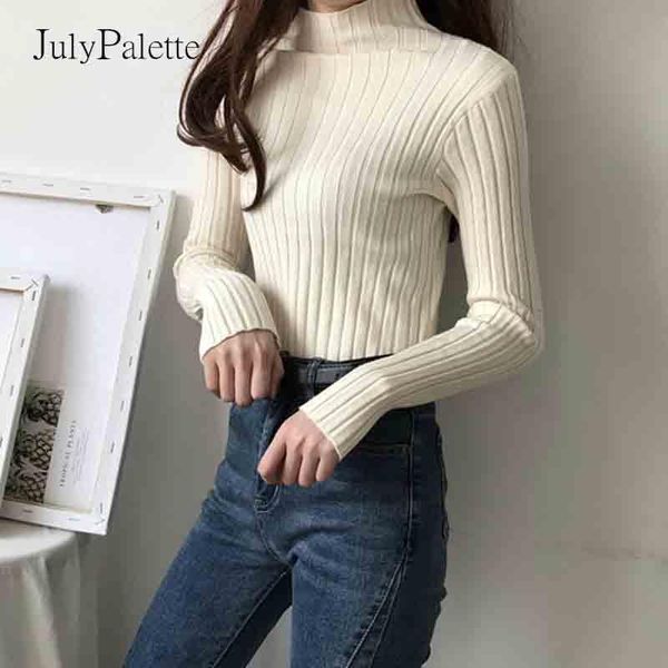 

women's sweaters julypalette knitted sweater women 2021 autumn winter long sleeve turtleneck female base slim ladies pullover jumper, White;black