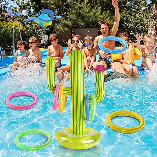 

life vest & buoy upgrade 100% pvp children outdoor swimming inflatable cactus ring toss game beach party supplies set floating pool to