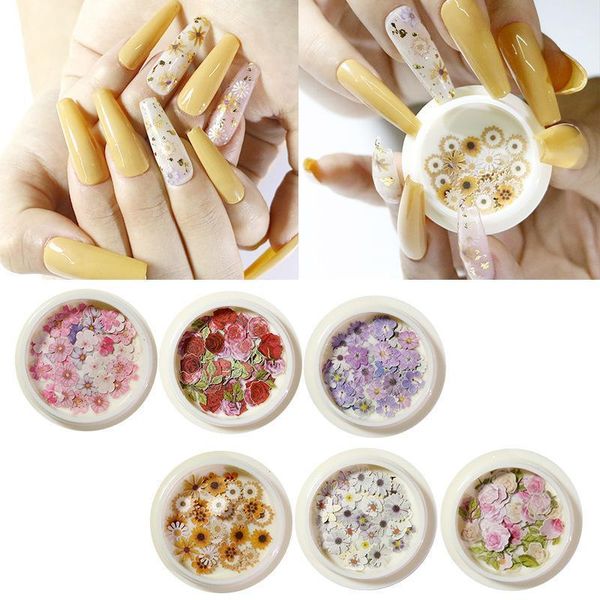 

box ins wind dried flower nail decoration natural floral sticker mixed diy art decals wood pulp sheet patch1, Silver;gold