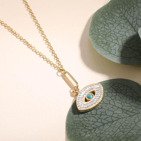 

pendant necklaces baoyan fashion evil eye necklace white crystal layer 18k gold plated stainless steel jewelry for women, Silver