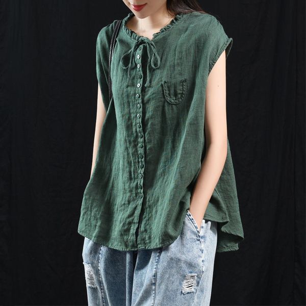 

camis summer arts style women sleeveless all-matched casual solid cotton linen vintage loose white plus size m151 rdbv