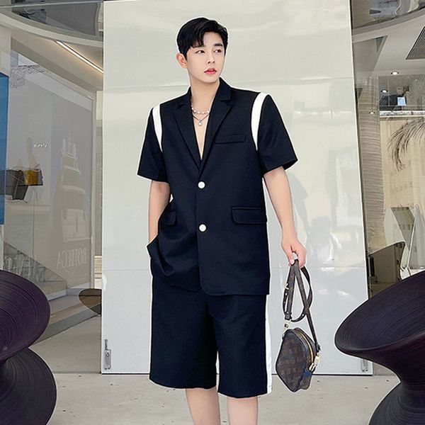 

men's suits & blazers summer sets net celebrity casual streetwear hip hop sports short sleeve jacket shorts male suit coat pant psd3, White;black