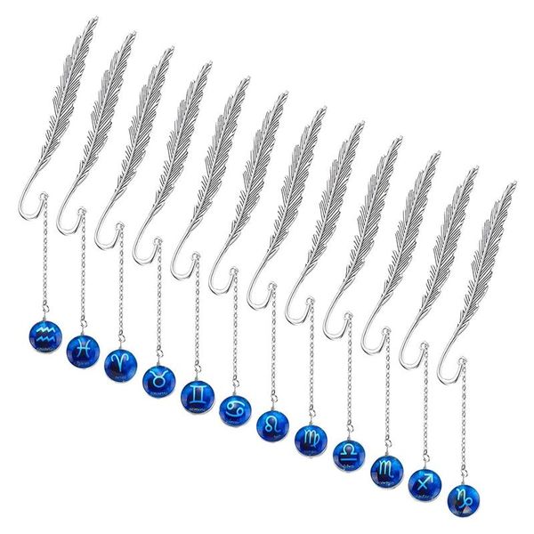 

bookmark 12 pcs metal bookmarks feather with pendant constellations luminous bead vintage