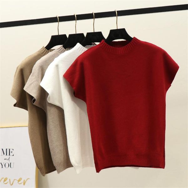

spring summer solid knitted t shirt women short sleeve casual thin t-shirt female korean fashion underwear women's, White