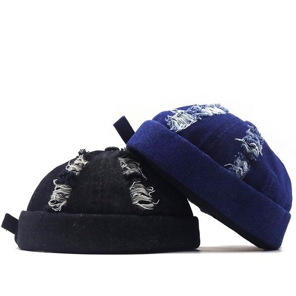 

worn denim cap street casual docker sailor biker hat loop beanie brimless pumpkin vintage black beanies hip hop