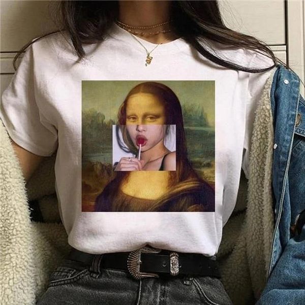 

mona lisa aesthetic harajuku vintage men girl female ullzang 90s fashion tees drop ship, White;black