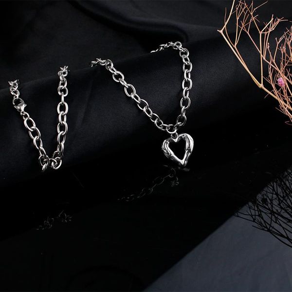 

pendant necklaces hollow love stainless steel necklace, hip hop, sweet, cool, european and american trend, unfading men women jewelry gifts, Silver