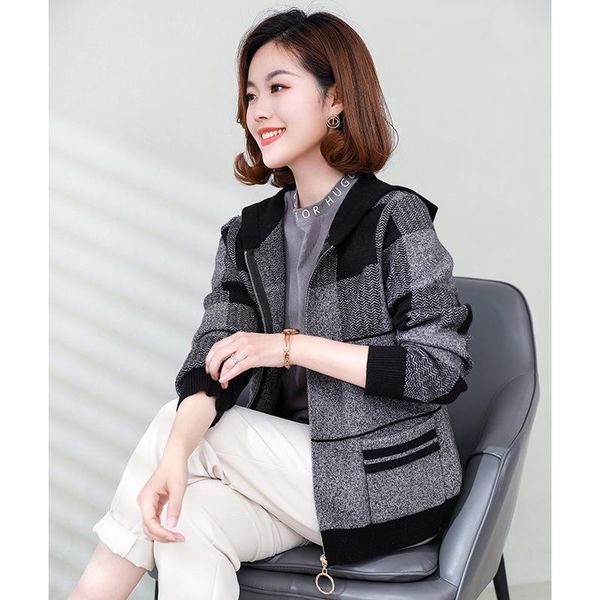 

women's jackets spring products baseball uniform women temperament korean style japanese plaid jacket large size loose, Black;brown