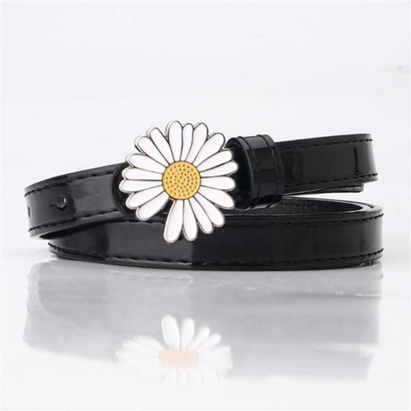 

belts pu belt women daisy metal buckle stylish ladies girdle vintage leisure waistband female band, Black;brown