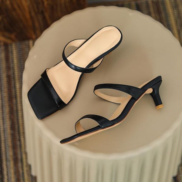 

sandals fashion female slippers summer est open-toed med heels women 2021 classic design wedding party shoes woman, Black