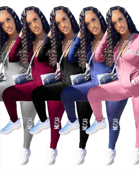 

78ly5878 autumn winter casual home womens pants sports solid letter zipper two piece set and tracksuit sweatsuit outfits, White