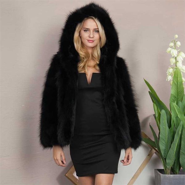 

furry cropped faux coats and jackets women fluffy coat with hooded winter jacket manteau femme #t3g 211220, Black