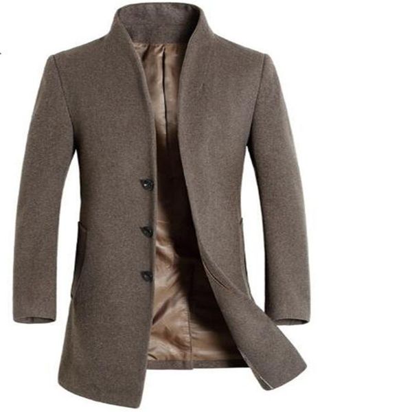 

men's trench coats 2021 winter men wool coat long slim fit overcoat fashion outerwear, Tan;black