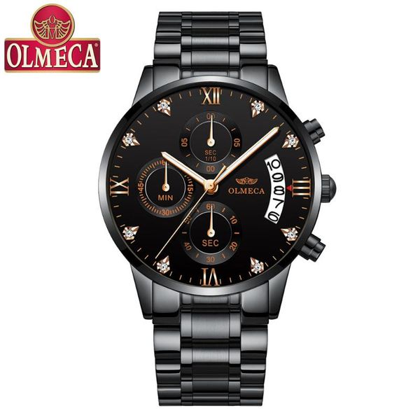 

wristwatches olmeca men watches full steel clock sport quartz watch business waterproof casual man relogio masculino, Slivery;brown
