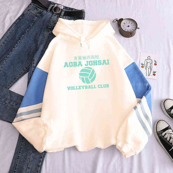 

harajuku cartoon haikyuu letter aoba johsai print patchwork hoodies winter keep warm funny yolleyabll club graphics sweatshirts, Black
