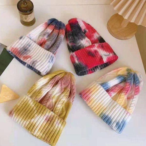 

beanie/skull caps winter tie dye knitted hat for women soft elastic beanie fashion warm bonnet men outdoor ski skullies, Blue;gray