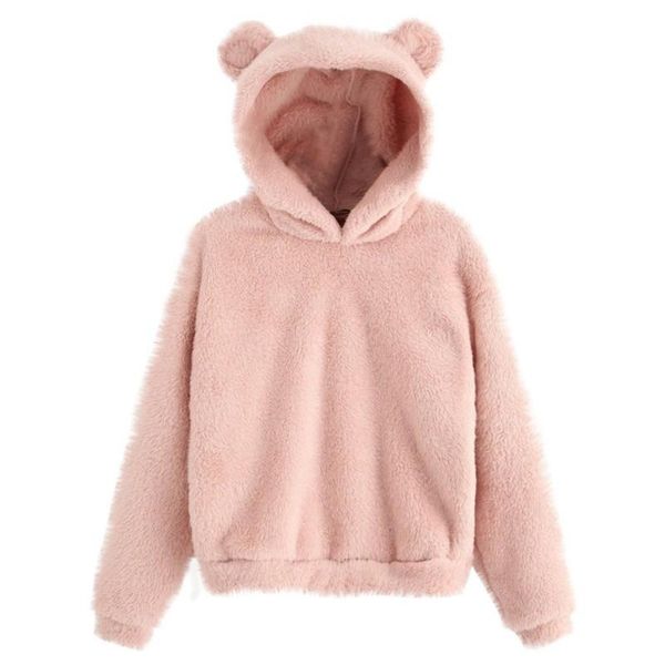 

women's hoodies & sweatshirts women winter hooded solid color cute fluffy two ears warm long sleeve casaul pullovers, Black