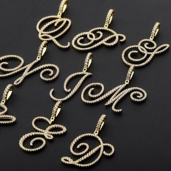 

pendant necklaces 18k gold plated bling cz simulated diamond iced out artistic alphabet pendent necklace hip hop chain jewelry for men charm, Silver