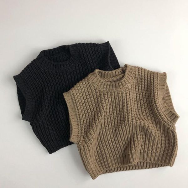 

pullover baby sweater vest boys and girls fall solid color sleeveless, Blue