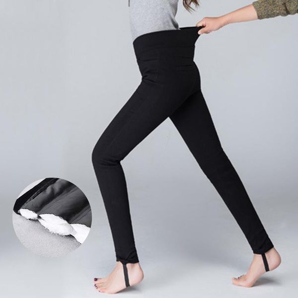 

women's pants & capris brand women duck down stretchy black thicken warm winter leggings for outside wear high waist plus velvet big si, Black;white
