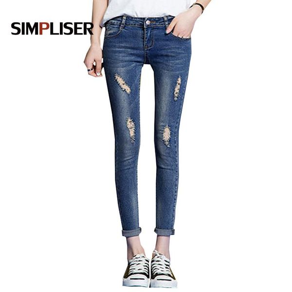 

spring summer jeans pencil pants for women plus size denim blue trousers femme pantalon 26-32 female ripped women's