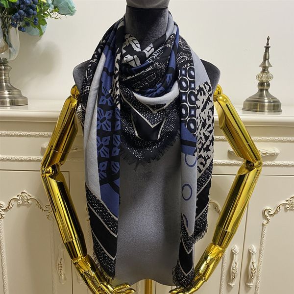 

women's scarf good quality 45% silk 55% cashmere material thin and soft print letter pattern square scarves shawl size 130cm -130cm, Blue;gray