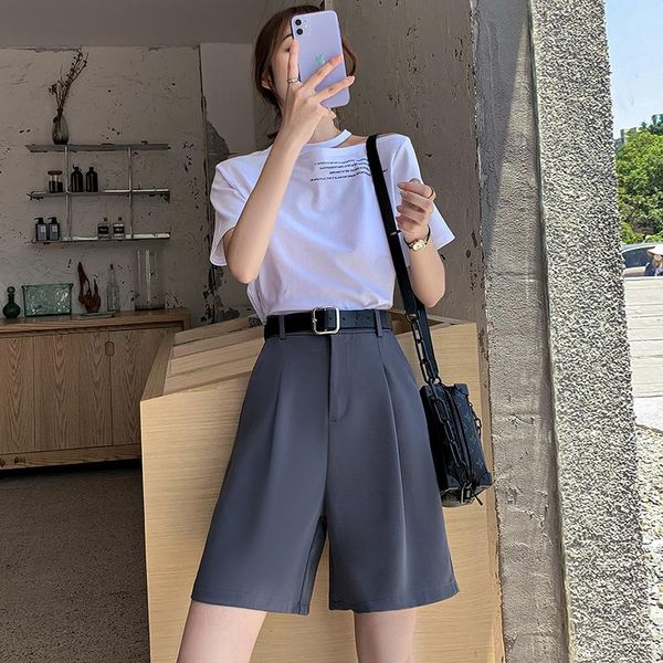 

women's shorts plus size high waist loose classic knee length casual draped black gray a line wide leg boyshorts, White;black