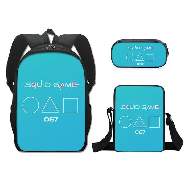 

backpack 3pcs/set korean squid game round 6 primary middle school students boys girls schoolbag waterproof travel