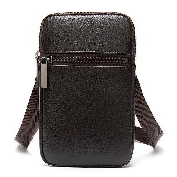 

casual waist packs waterproof genuine leather men mobile phone bag durable adjustable shoulder chest bags for male