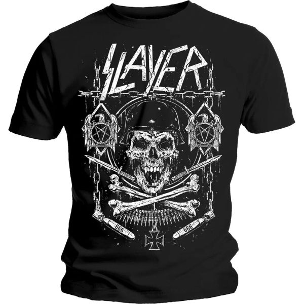 

official slayer t shirt skull & bones black classic rock metal band tee unisex, White;black