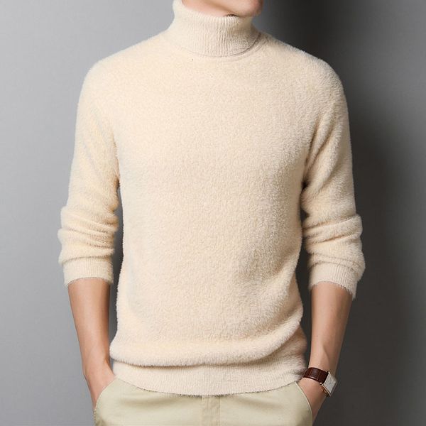 

men's sweaters turtleneck clothes 2021 autumn winter faux mink cashmere sweter pull homme hiver sueter hombre pullover, White;black