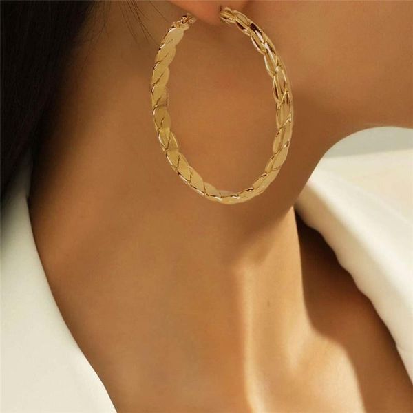 

gold silver color ins metal circle earrings for women big personality wavy lines hoop minimalism stylish jewelry & huggie, Golden;silver