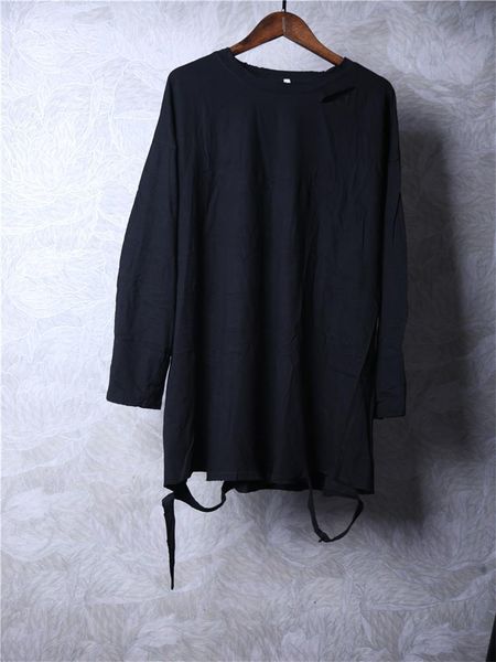 

men's t-shirts long sleeve t shirt autumn dark round collar loose personality beggar wind knife cut hole bottom trend, White;black